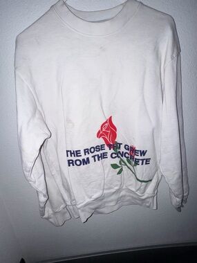 Men's White Crewneck Sweater with Rose Graphic